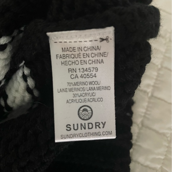 Sundry Button-up Wool Blend Black Cardigan White Stripes Size Large 3 - Picture 4 of 5